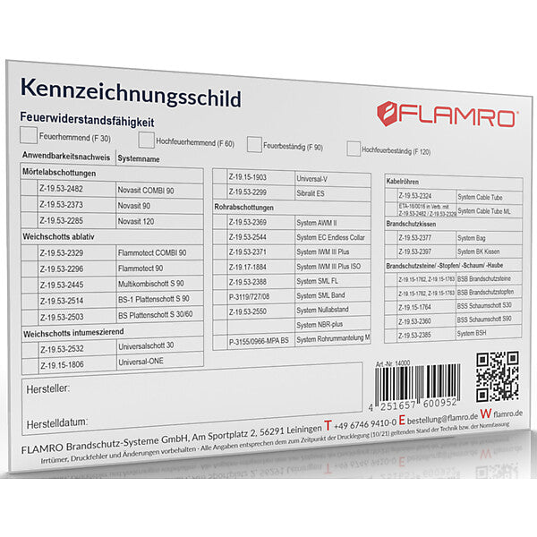 FLAMRO Kennzeichnungsschild universal 14000